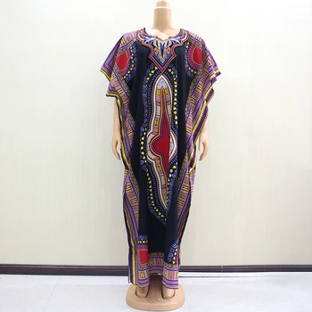 2019 Lep Modni Afriške Dashiki Tiskanja Bombaža, Kratek Rokav Dolgo Obleko Appliques Čudovite Ženske Dolga Obleka