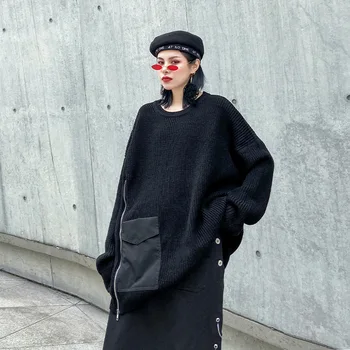 Max LuLu Nove Evropske Oblikovalec Zimske Ženske Prevelike Obleke Ženska Casual Punk Black Puloverji Letnik Toplo Pleteni Puloverji