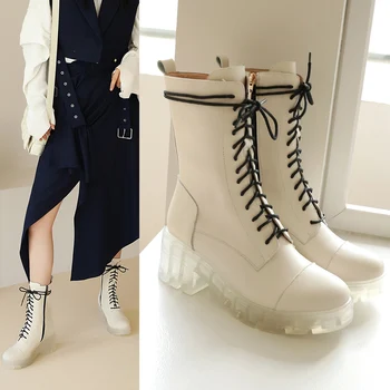 Ženske škornji plus velikost 22-26.5 cm Evropske in Ameriške Kratke plišastih oblog zimski škorenjčki Transparentno dno tanko čevlji