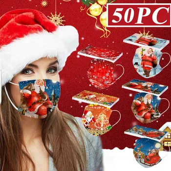 40# 50PC Vesel Božič Stranka Masko za Odrasle Maske za Enkratno uporabo Visoko Kakovostnih maske za obraz 3Ply držalo za uho Dustproof Večkratno uporabo Usta Pokrov