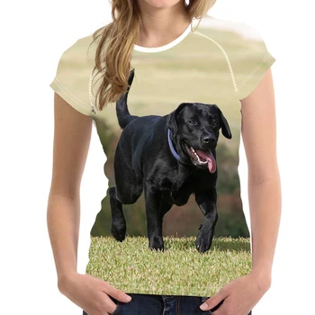 MOZOEYU Black Labrador Retriever Pes Natisni T-majice Ženska Dihanje Elastična Kratek Rokav Obleka Tees Priložnostne Fit, T-majice