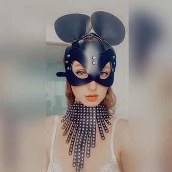 Fullyoung Seksi Cosplay Zajček Usnje Masko Bdsm Fetiš Halloween Rave Verige Tassel Maske Ženske Maškarada Carnival Party Masko