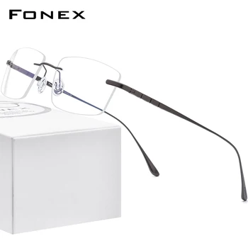 FONEX Čistega Titana Očala Moških Rimless Recept Kvadratnih Očala 2020 Ženske brez okvirjev Kratkovidnost Optični Okvir Očal 8555