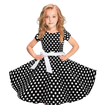 (2Y-12Y) Otrok kratek rokav polka dot čipke retro obleko dekle retro obleko polka dot princesa swing Rockabilly večer S4