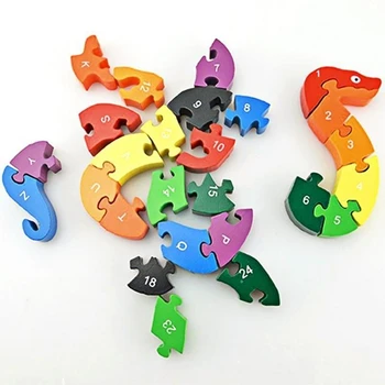 Lesena 3D Sestavljanke Jigsaw Kača Obliko Lesene Igrače, Risanke Geometrijske Živali Inteligence Uganke Otroci Otroke, Izobraževalne Igrače