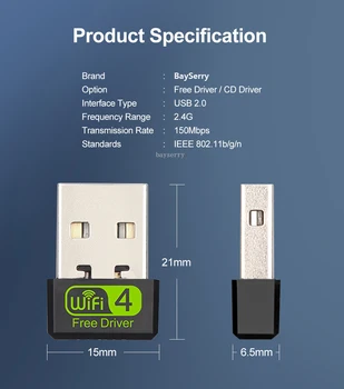 USB Wifi Adapter, 2.4 GHz Wi-fi Sprejemnik Visoke Hitrosti 150Mbps Wi-fi Vgrajen Antena za Brezžični PC Omrežna Kartica 802.11 ac Prost Gonilnik