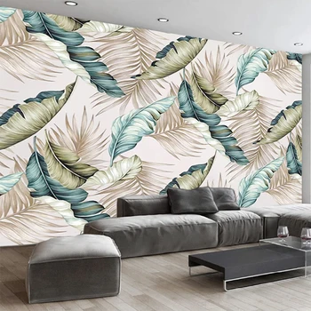 Po meri Samolepilne Tapete Sodobno Ročno poslikano Banan Listi Tropskega deževnega Gozda Freske Dnevna Soba, TV, Kavč 3D Stenske Nalepke