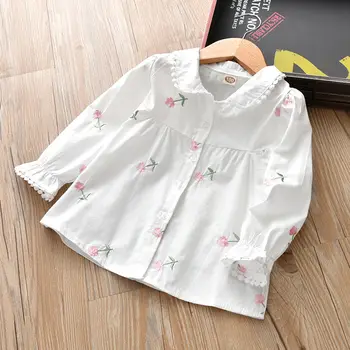 Otroci vrhovi baby dekle pomlad majica otrok majhen cvet vezenje rokavi dekliška divje dolgo sleeved majica za otroke