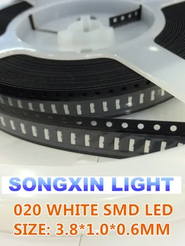 5000PCS 020 Bela 3806 3810 Pogledu Strani SMD/SMT Original SMD led-stranski pogled 020 bela LED žarnice luči 1800-2500MCD 3.8*1.0*0.6 mm
