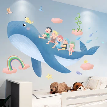 [SHIJUEHEZI] Kitov Živali Stenske Nalepke DIY Risanka Otrok Zidana Nalepke za Otroke Sobe, Otroška Soba Vrtec Doma Dekoracijo
