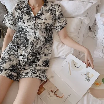 Domov Oblačila za Ženske Pižame za Ženske Sleepwear Ženska Poletje Pyjama Femme 2020 Hiša Salon Obleko Nositi Dva Kosa iz Nightgown