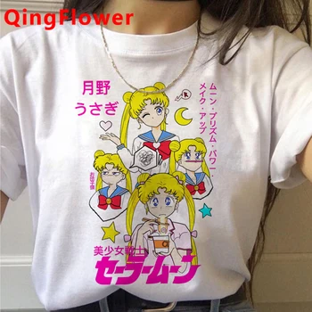 Sailor Moon Harajuku Smešno Risanka Majica s kratkimi rokavi Ženske Kawaii Srčkan Japonski Anime T-shirt Ullzang Poletje Tshirt Grafični Top Tee Ženski