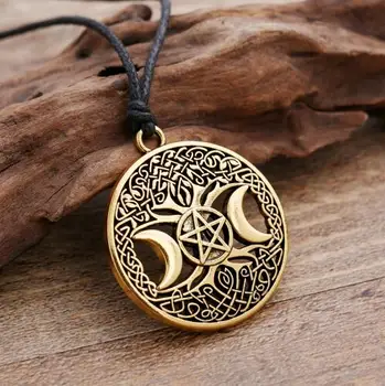 Triple Moon Boginja Wicca Pentagram Magic Amulet Ogrlica za Ženske drevo življenja luna obeski, ogrlice vintage nakit