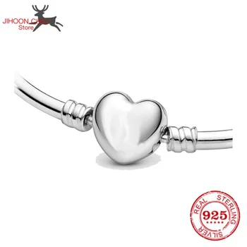 Vroče Prodaje 925 sterling srebrna zapestnica za ženske, ki se prilega originalni Pan čar verige Kača zapestnica srce slog classic DIY nakit