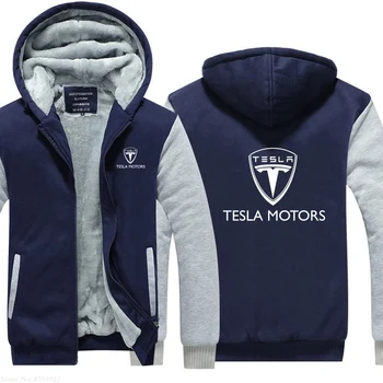 Pozimi hoodies moških Zgostitev Runo Tesla Motors majica s Kapuco Plus Velikost Hooded suknjič moški Priložnostne Vrhnjih oblačil jakna