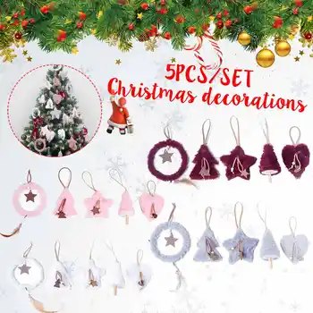 5 Kos Božično Drevo Obesek Visi Roza Belo Srce Star Pero Okras Božično Dekoracijo za Dom Dekor