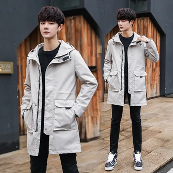 Moda za Moške Jarek Coats Pomlad Novih Moških Trendy Divje Jarek Dolg Odsek Hooded Jarek Moški 2020