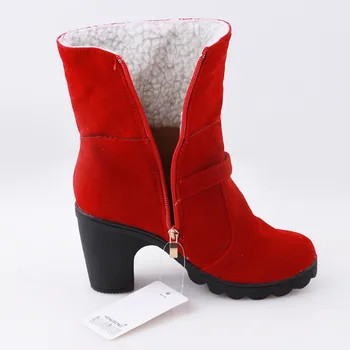 2021 Nove Jesensko Zimske ženskih Čevljev, Škornji Plišastih Ženske Ženske Čevlje Super High Kvadratnih Pete Visoke Kakovosti Gumijasti Škornji