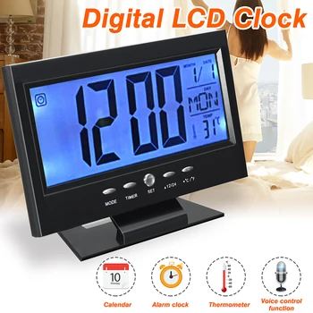 Črn Digitalni LCD Namizni Koledar Temperatura Namizja Zaslona, Zvočni Nadzor, Alarm