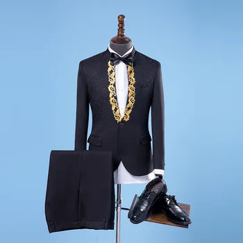 Najnovejši Čeden Moški Oblikovalec Obleke Appliqued Sequins Damier Preverite 2-Kos Gospoda Ženina Tuxedos Meri Najboljši Poslovni Človek