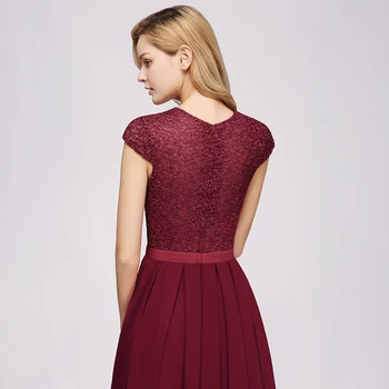 Očarljivo Burgundija Čipke Šifon Dolgo Večerno Obleko 2019 Elegantno Kratek Rokav Večer Stranka Formalnih Obleke Večerne