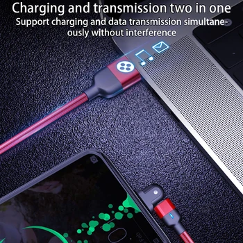 180 Stopinjski Zasuk LED 3A Micro USB Kabel Hitro Polnjenje Za Samsung Xiaomi Android Microusb Mobilne Telefonske Žice Kabel 90° Rotacije