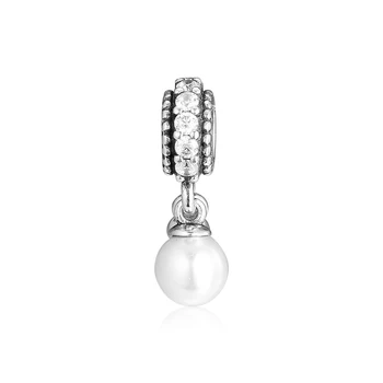 Resnična 925 Sterling Srebrna Svetlobni Eleganco Pearl Visijo Čar Ustreza Zapestnico Pandora DIY Kroglice za Nakit, Izdelava Berloque