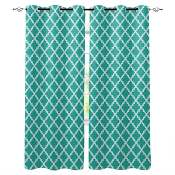 Klasične Geometrije Modro Zelene Zavese za Windows Draperije Žaluzije Sodobno Tiskanje po Meri Zavese Za dnevno Sobo, Spalnica Doma Dekor