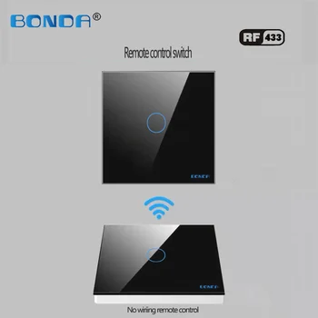 BONDA EU standard, steklena plošča, 1gang 2 način smart home 433mhz brezžični daljinski stenska svetilka na dotik stikala ,daljinski upravljalnik na dotik stikala