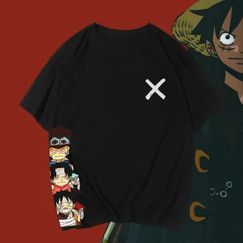 Otroštvo Luffy Sabo Portgas D Ace Kratek Rokav Harajuku Anime Majica s kratkimi rokavi Moški Bombaža T-shirt Enem Kosu Svoboden Tshirt Tiskanje Vrh