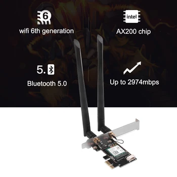 Bluetooth 5.0 Wifi 6 PCIe Network Card Za Intel AX200 3000Mbps Brezžični Wifi Adapter, 2.4 G/5Ghz 802.11 ac/ax Wi-fi Kartica Za PC