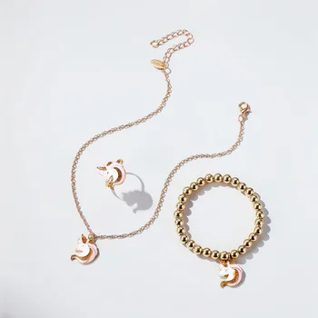 Moda Risanka samorog ogrlico iz Enostavna in vsestranska nakit set moda Risanka samorog ogrlica, uhani set 3-kos obleko