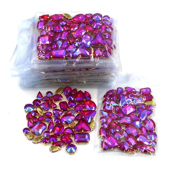 Nov prihod na Debelo 5 vrečke za mešano obliko sew na steklo, kristal Rdeči AB okrasnih zlato, ki je osnova za oblačila/obleka