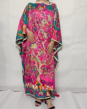 Bohemian Ženski Sladko roza Cvetlični Svile tam kaftan dolge obleke, Malezija Muslimanske Ženske abaya robe Oblačenja Afriške obleke za ženske