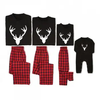 Novi Družinski Ujemanje Pižame Oče, Mati, Otroci Baby Obleke 2020 Božič Black Srčkan Jelena Predalčni Romper Jumpsuits Homewear