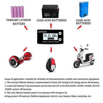 LCD Zmogljivost Baterije Zaslon Indikator Napetosti, Merilnik svinčevih Litij-LiFePO4 Avto, motorno kolo, Voltmeter Napetostni Profil DC 8V-100V