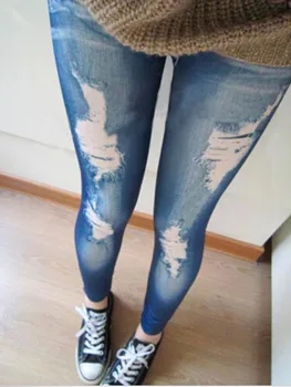 Novo Črno/Modre Ženske Dokolenke Modnih Uničeno Dokolenice Jeans Pogled Jeggings Stretch Skinny Kavbojke Laddy
