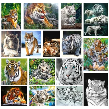 5D Diamond Slikarstvo Diy Živali Lahko Nastavite Dekoracijo Sten Potrebščine, Spalnica, Dnevna Soba Doma White Tiger in Rumena Tiger