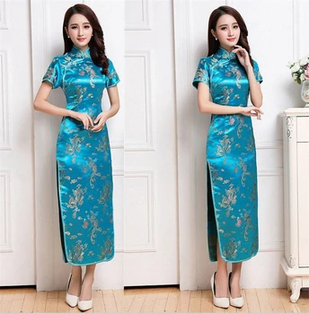 Kitajski Tradicionalni Kostumi Za Ženske Tesen Bodycon Obleko Cheongsam Tang Bo Ustrezala Dragon&Phoenix Tiskanja Split Obleko Seksi Kimono