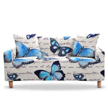 3D Blue Butterfly Kotu Slipcovers Področna Elastična Stretch Kavč Kritje za Dnevni Prostor Kavč Kritje L oblike Fotelj Pokrov