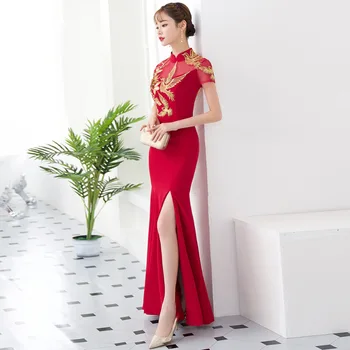 Rdeča tradicionalni Kitajski slog Neveste poroka Obleke, Vezenje cheongsam obleke haljo Stranka večerno obleko poročiti Qipao Vestido S-3XL