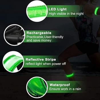 2Pcs Teče Luč za Tekače Polnilna LED Zapestnica, Odsevni tekalni, LED zasveti Pasu za Kolesarje, Pohodnike