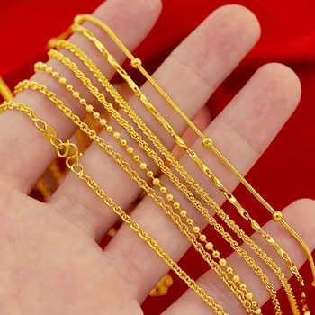 24K Gold-Napolnjena Ogrlice Za Ženske, 1-2 mm Povezavo Verige Ogrlica Fit Obesek Collier Femme Choker Visoke Kakovosti Afriške Zlato Nakit