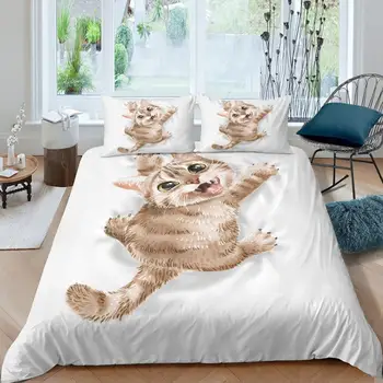 Mačka Muca Kitty Posteljnina Nabor Kraljica 3D Srčkan Natisnjeni Rjuhe Kritje Bedclothes 2/3pcs Tekstil Doma Luksuzni visoke Kakovosti Bedspread