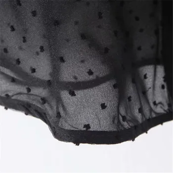 Ženske sladko Organza mozaik bluzo luč rokav glej skozi ženski priložnostne black vrhovi pike okrasite blusas
