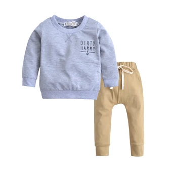 2020 Baby Fantje Moda Novorojenčka Otroci Baby Boy oblačila z Dolgimi Rokavi Bombaža, Siva Jopica+Kaki Hlače 2PCS Trending Kompleti Oblačil