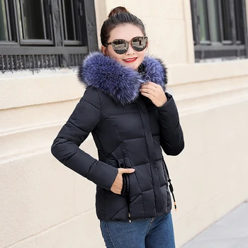 ženska jakna 2021 jeseni velike velikosti 3Xl krzno ovratnik kratke ženske zimske hooded suknjič toplo womens plašč bombaž, oblazinjeni parka