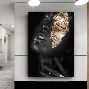 CNPAINTING Afriške Umetnosti Črnega Zlata Ženska Plakat Lepi Obraz, Platno Slikarstvo Stensko Sliko Za Dnevni Sobi Doma Dekor Brez Okvirja