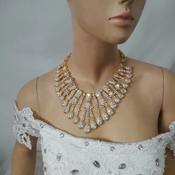 Novo modno Razkošje kristalno vodo kapljico cirkon zlato ogrlico, uhane poroko neveste banket jutranje nakit set,brezplačna dostava