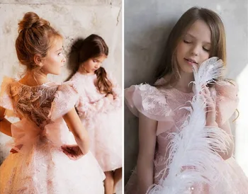 Trgovina na drobno Pero Otroci Obleke za Dekleta 2019 Poletje Nova Princesa Puhasto Til Baby Girl Oblačenja Oblačila 2-8Y